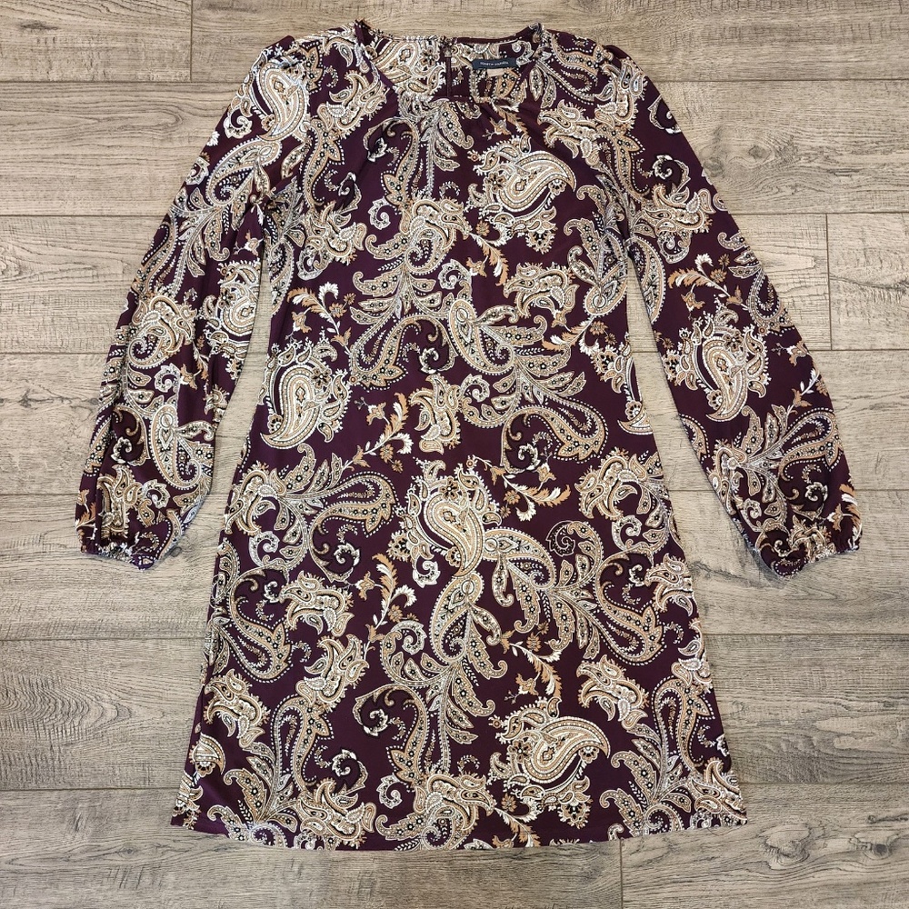 Tommy Hilfiger Women's Dress Paisley Print Size 8 Long-Sleeve Wine